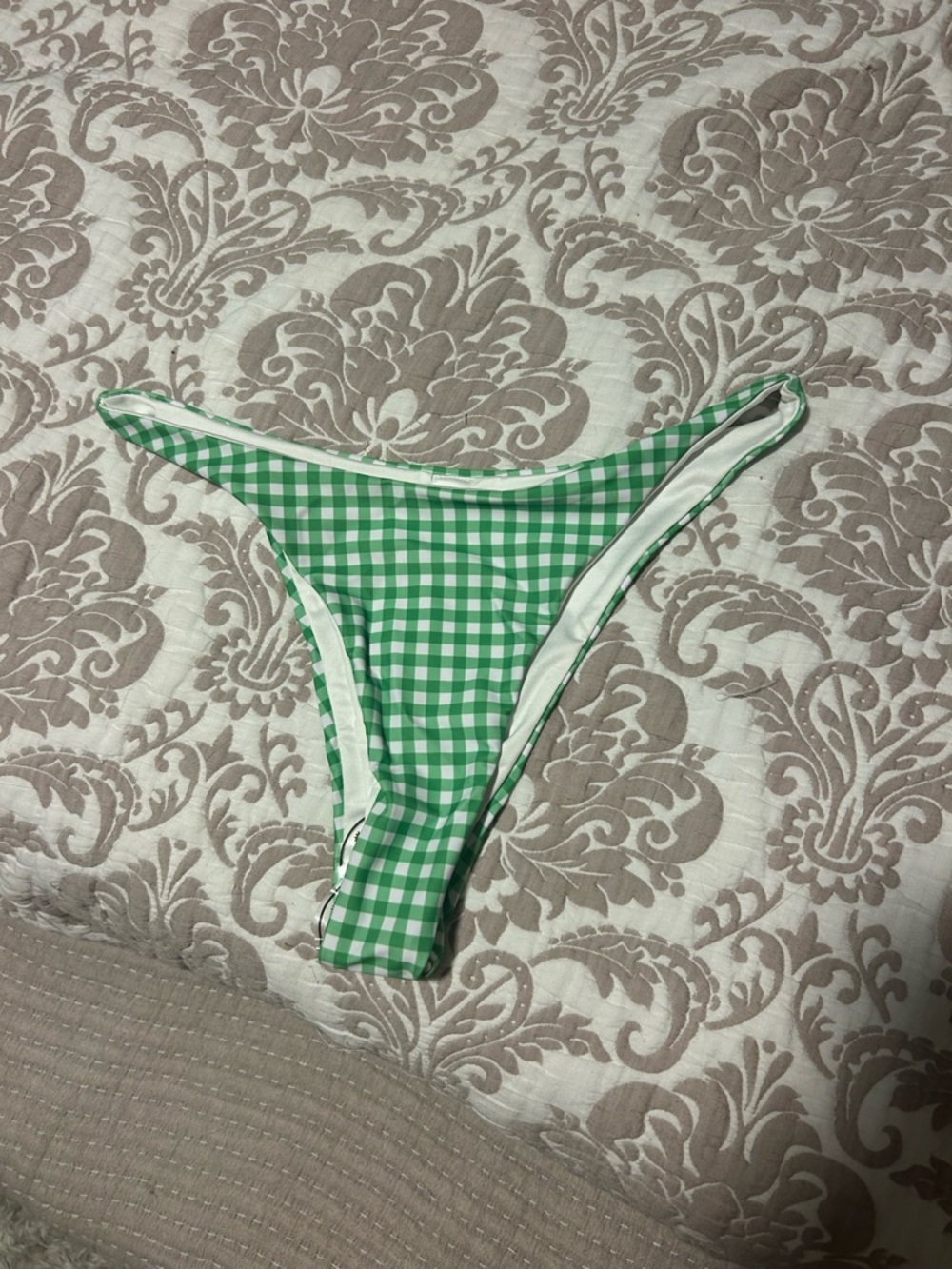 Green Gingham Bikini Bottom with White Trim